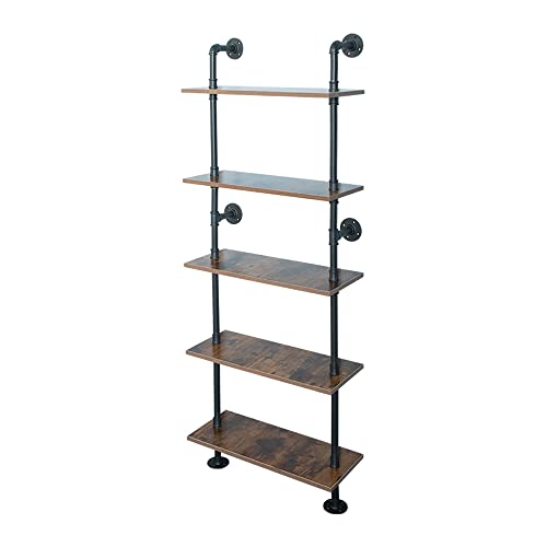 HEONITURE 5 Shelf Industrial Pipe Shelving, Black Modern Bookcase Bookshelf,
