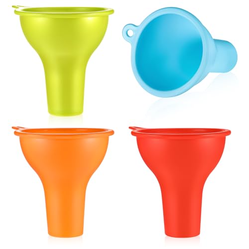 Bruislard 4 Pcs Silicone Funnels Wide Mouth Kitchen Funnel Flexible Funnel for Home Kitchen Bottles Cans Jars (4 Colors)