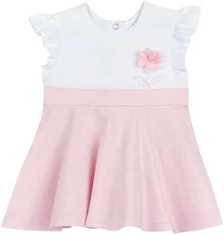 Chicco, Girls' Dress, Elegant Dress with Short Sleeves, Light Cotton, Ideal as a Ceremony Dress, Girls' Clothing, Designed in Italy, pink, 18 months