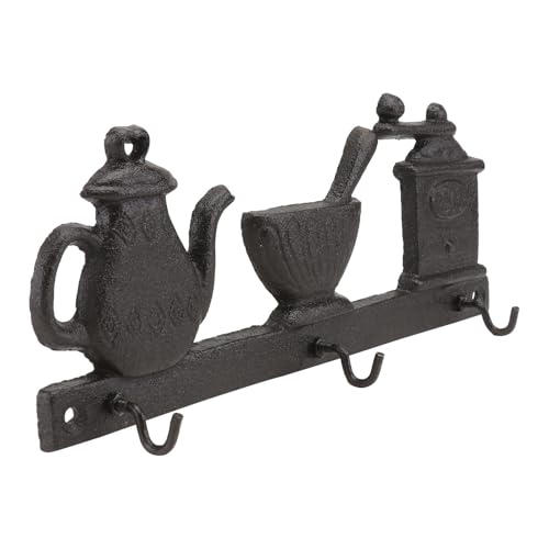 Perchero de pared vintage de hierro negro COHEALI con gancho de tetera 2