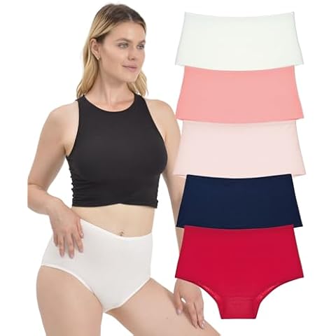 LadyMelex Womens High Waisted Knickers (M-L-XL-XXL-3XL) Full Back Coverage Comfy Stretchy, Pack of 5, Soft Color Cover