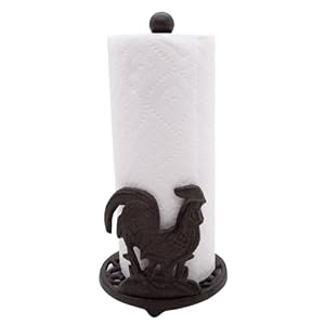 Rustic Rooster Cast Iron Paper Towel Holder–13 Freestanding Farmhouse Decor for Kitchen Bathroom or Lodge