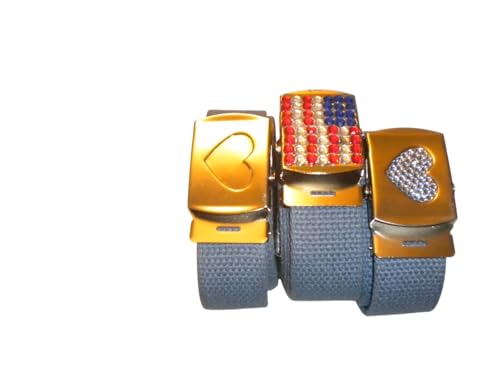 Lot Of 3 Blue Army Belts With Different Color Buckle Size Up To 40 In (065)