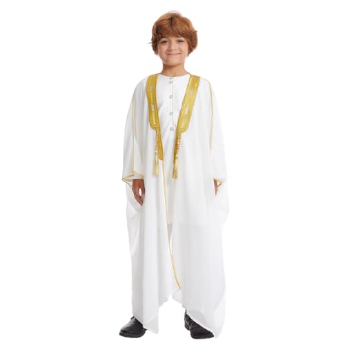 FYMNSI Open Front Kaftan for Boys Muslim Kids Abaya Islamic Prayer Clothes Embroidered Long Sleeve Cardigan Dress Chiffon Robe