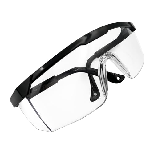 GoDrifting UV Protective Safety Goggles/Glasses, ANSI Z87 Adjustable Temples, fits Yard work, Gardening, Carpentry, Sport, Outdoor, Construction, Power Tool work, Lab work (Black Temples, Clear Lens)