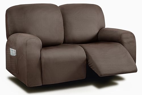 ULTICOR Reclining Loveseat Slipcover, 48" - 65" L, 6-Piece Yarn Dyed Loveseat Reclining Sofa Covers, 2 seat Loveseat Recliner Cover, Thick, Soft, Washable (Chocolate)