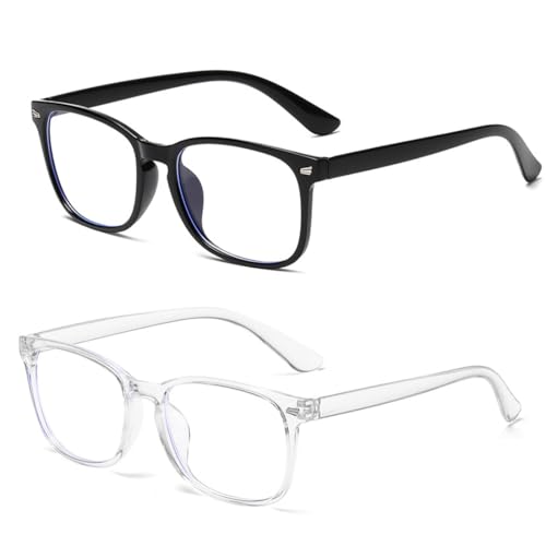 OUDQFCJ 2 Pack Gafas Luz Azul, Marco Redondo de Calidad, Ligero y Cómodo, Gafas Sin Graduar con Filtro de Luz Azul para Mujer y Hombre, Gafas para Ordenador y Lectura
