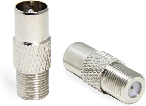 HiAoey TV-Antennenadapter, Buchse auf Stecker, T-/F-Schraubverbinder auf RF-Koaxial-Antennenadapter, vernickelt, 2 Stück