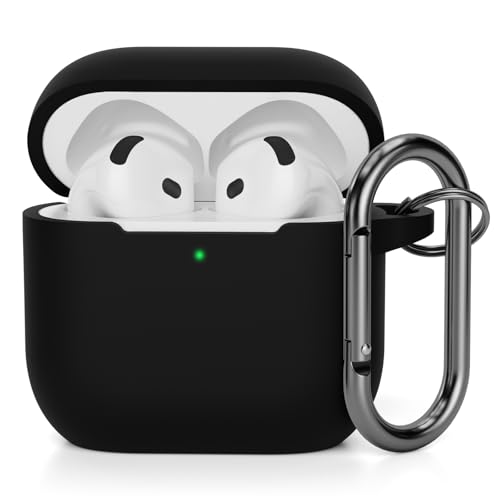 AOTUAO Compatibile con AirPods 4 Custodia Case Cover, Case Protettiva Antiurto Antiscivolo in Silicone per AirPods 4a Generazione (2024) (USB-C) Custodia con Moschettone, Nero