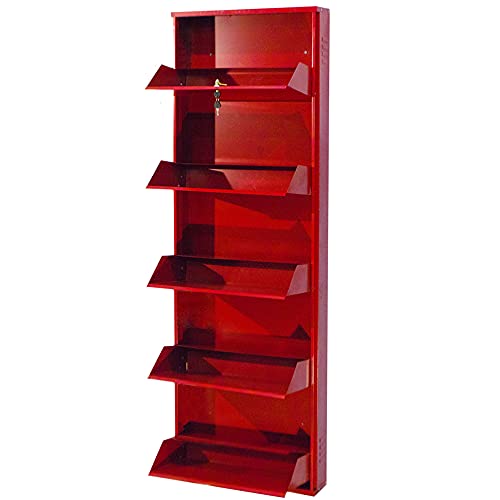 Image of DELITE KOM 20 Inch Wide, 5 Shelf Metal Shoe Rack Wall Mounted for Home with Central Lock | Holds Upto 12 Shoes or 20 Slippers Pair |1 Year Warranty | (67 x 20 x 5 Inch, Brick Red) DIY | Space Saving