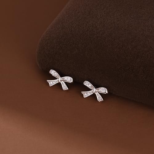 SLUYNZ Solid 925 Sterling Silver Tiny Bow Earrings Stud for Women Teens CZ Bowknot Stud Earrings4