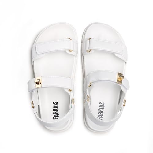 Image of FabKids Girl's Flat Sandals Comfort Adjustable Double Strap Slip on Leather Footbed Sandals for Toddler Little Kid Big Kid