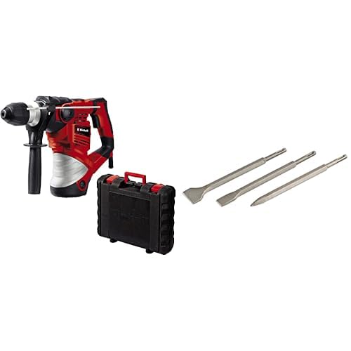Einhell Martillo perforador con cable TC-RH1600. 240V,1600W, 4J, taladrado de impacto/cincelado neumático, portaherramientas SDS plus, tope de seguridad de sobrecarga. Incluye maletín y 3 cinceles SDS