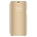 Samsung Galaxy S6/S6 Edge Slim Purse Bag, Multi-Function Removable Magnetic Clamshell Translucent Clear Smart Mirror Sleep Stand Protection S6 Edge+S-View flip Cover Black (Gold, S6 Edge)