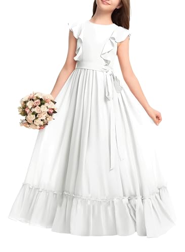 Chiffon Junior Bridesmaid Dress Flower Girl Dresses for Wedding Ruffles Sleeveless Pageant Dress for Teen Girls
