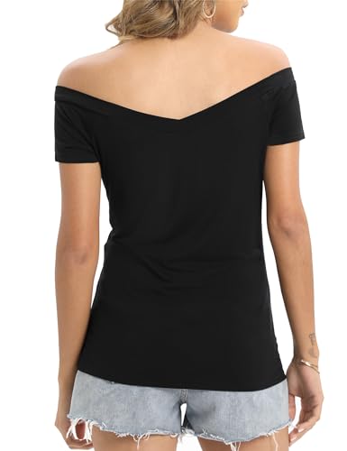 Image of Sarin Mathews Womens Shirts Off The Shoulder Tops Sexy V Neck Slim Fit Shirts Tops Blouses
