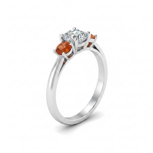 Image of Choose Your Gemstone Classic Three Stone Ring 925 Sterling Silver Round Shape 3 Stone Engagement Rings Everyday Jewelry Wedding Jewelry Handmade Gifts for Wife US Size 4 to 12