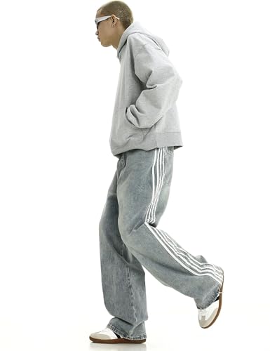 Mens Baggy Denim Jeans Casual Striped Pants Straight Wide Leg Jeans Oversized Hip Hop Pants Vintage Skater Track Jeans4