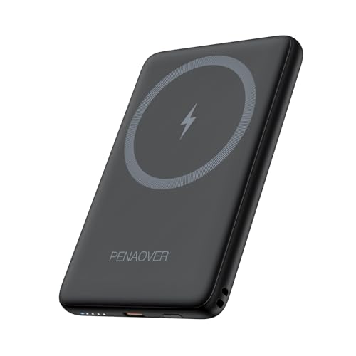 penaover Magnetic Portable Charger, 5000mAh Wireless Power Bank Fast Charging Battery Pack with USB C Cable, Compatible with iPhone 16/15/14/13/12