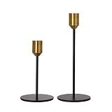 Denique Candlestick Holders Set of 2, Brass Gold Black Taper Candle Holders, Candlestick Holders Set