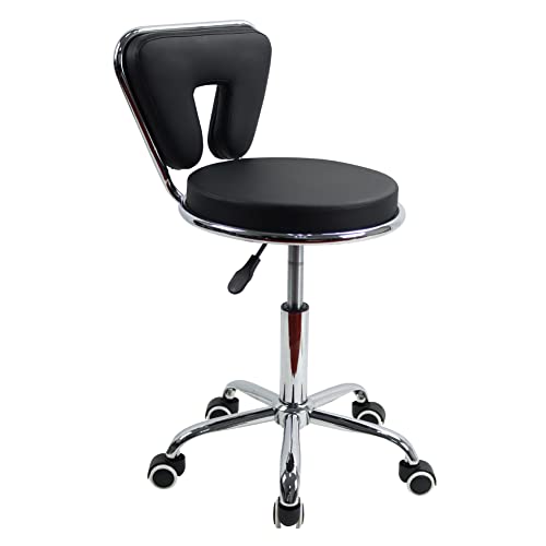 KKTONER Taburete de Cuero con Respaldo bajo de PU cojín Moderno Ajustable en Altura Silla de Ruedas para Oficina en casa (Negro)