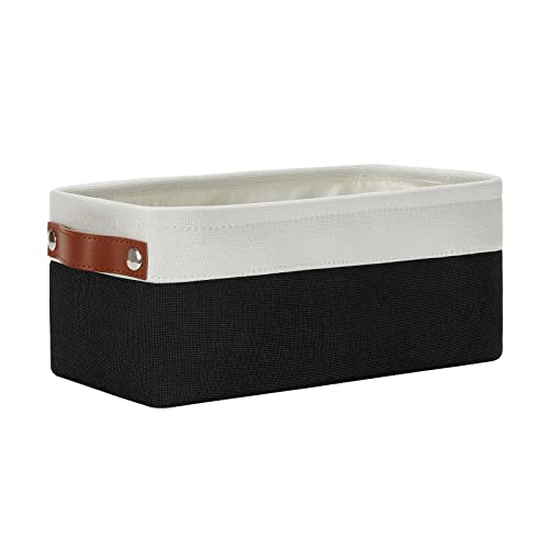 Image of DULLEMELO Toilet Paper Storage Basket with Leather Handles, for Back of Toilet, Bathroom Storage for Towels & Paper (White & Black)