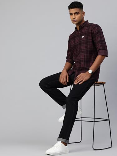 Image of Majestic Man Men Comfort Slim Fit Opaque Checked Pure Cotton Casual Shirt