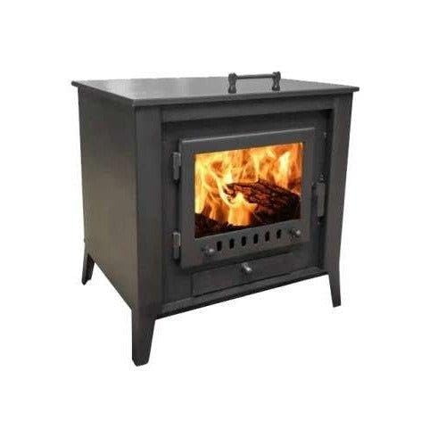 CAEXVEN Estufa de Leña con Horno Superior CAEXVEN 14KW | Cristal Vitrocerámico NEOCERAM | Acero Alta Resistencia | Salida 150mm | Negro Mate