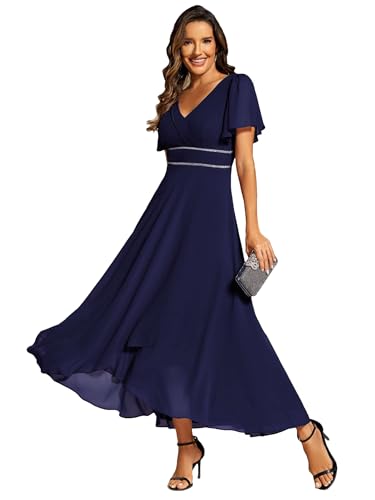 Ever-Pretty Women's Formal Dress V Neck Ruffles Sleeves Empire Waist A Line Pleated Chiffon Evening Dresses 41981