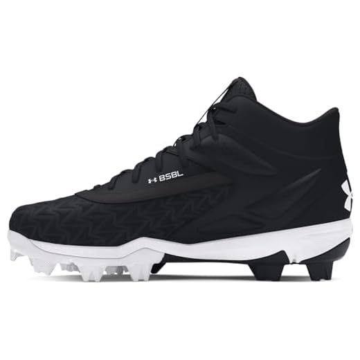 Under Armour Boys' Leadoff Mid RM JR 3.0 Baseball Cleats, (001) Black/Black/White, 1.5, US