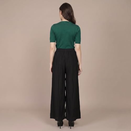 Image of FASHION GALLERY Women's Solid Rayon Palazzo Pants | Relaxed Fit Full Length Wide Leg Palazzo | Elastic Waist Comfortable Casual Lounge Office Ethnic Flared Trousers for Women