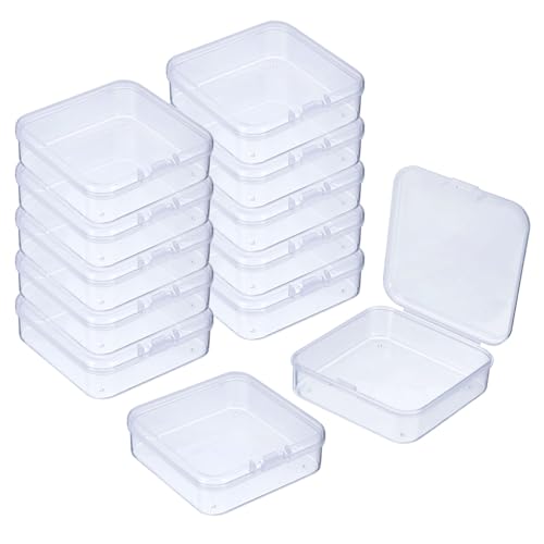 Image of uxcell 12Pcs Clear Small Plastic Beads Storage Containers with Lids, Square Anti-Oxidation Jewelry Storage Boxes for Small Items Craft, Beads, Ear Studs, Necklaces(3x2.95x1.02In)