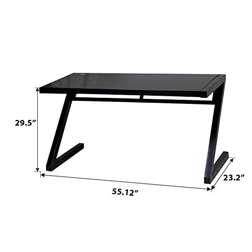 Jerry & Maggie - Z Shape Computer Desk Modern Fashion Strength Tempered Glass Office Laptop Desk Usb Accessory Attribute Multi Functional Study Writing Dinning Table Personal Workstation Home #TOP1