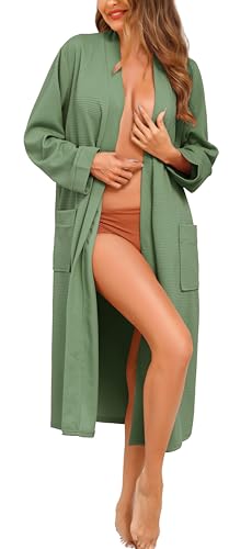 Vlazom Albornoz de Baño para Mujer en Tejido Waffle, Suave y Absorbente, Ligero para Spa y Relax(M,Verde claro)