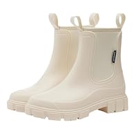 Womens Ankle Wellies,Short Chelsea Booties Ladies,Womens Short Ankle Waterproof Rain Boots Wellington(White,5)