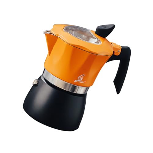 OKUMEYR 1pezzi Caffettiera Italiana Manuale Design Elegante Nero e Arancione Potenza Di Estrazione Per Caffè Espresso Aromatico Per Casa e Ufficio
