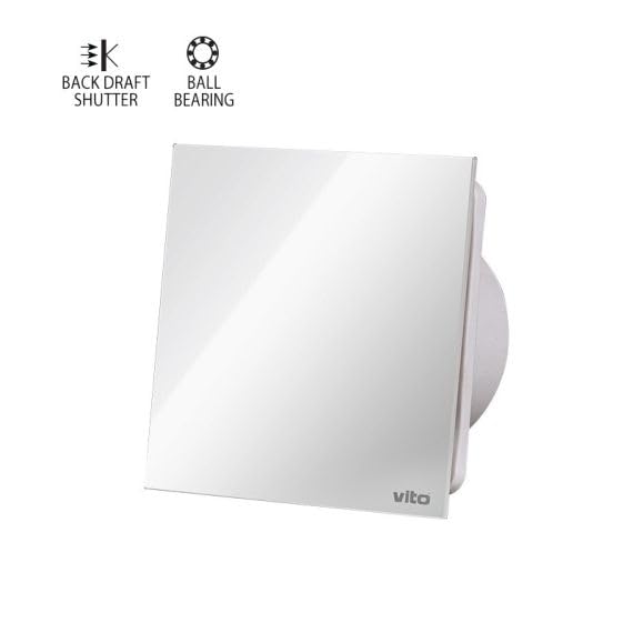 Aspiratore da Bagno Design con Frontale in Vetro Bianco – Diametro 120 mm – 15W – Silenzioso e Potente