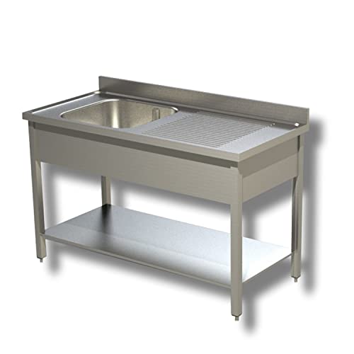 Ristoattrezzature Lavello in Acciaio Inox - Professionale, per Cucine Ristoranti e Pizzerie - 1 Vasca, Gocciolatoio a Dx - 100x60x85h