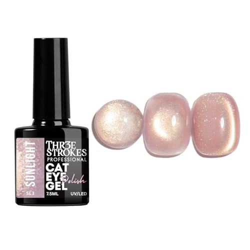Image of THR3E STROKES Cat Eye Gel Nail Polish Set for Pink Brown Glitter Holographic Cat Eye, Salon Gel Manicure and Nail Art DIY at Home, Bright Moonlight (SUNLIGHT)
