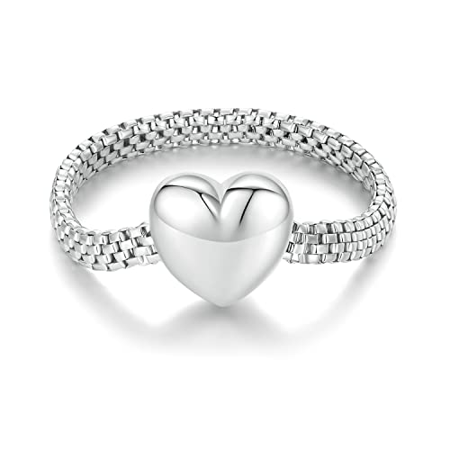 Bague pour femme en argent sterling 925 bague cœur anneau argent massif ajustable
