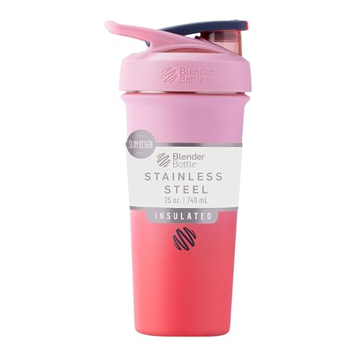 BlenderBottle Strada Sleek Shaker Cup Isolierte Edelstahl-Wasserflasche mit Schneebesen 710 ml Flamingo-Ombré