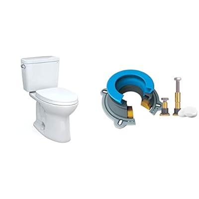 TOTO Drake Two-Piece Elongated 1.28 GPF TORNADO FLUSH Toilet with CEFIONTECT and SoftClose Seat, WASHLET+ Ready, Cotton White - MS776124CEG#01 and Danco All-in-One Toilet Installation Kit