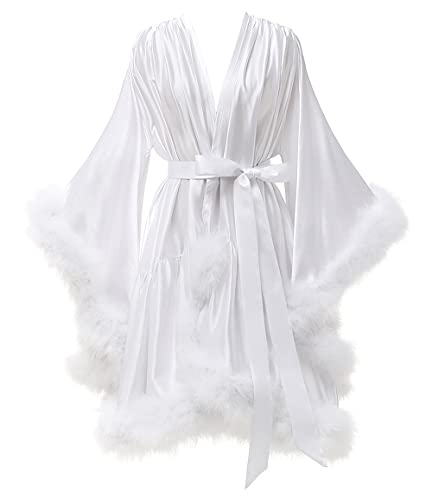 yinyyinhs Women's Feather Robe Silk Satin Bridal Dressing Gowns Short Nightgown Bathrobe Sleepwear Maternity Photoshoot Robe