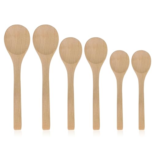 Holzlöffel Set von 6, Kleine Holzlöffel Klein Natural Honiglöffel Holz Teelöffel Holzlöffel Esslöffel Dessertlöffel Holz für Tee Kaffee Honig Zucker Gewürz Suppe Reis Mischen Rühren (13cm,15cm,17cm)
