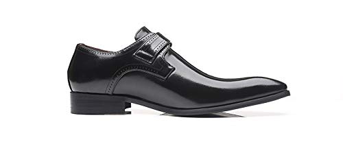 Men's Classic Monk Strap Dress Shoes, Black Patent Leather, Single Buckle Design3