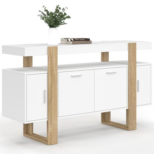 IDMarket - Buffet 140 cm Phoenix 4 Portes Blanc et Bois