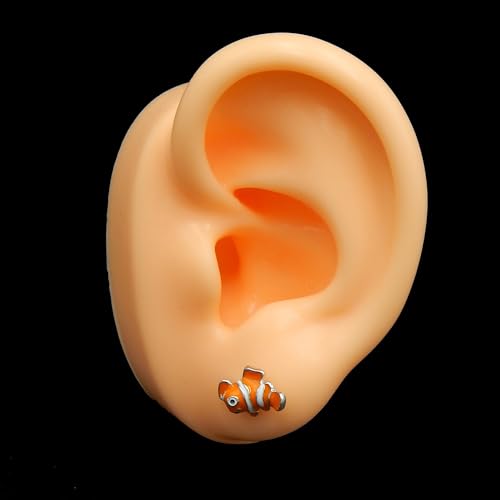 Limited Edition Solid 925 Sterling Silver LOVE TINY Cute 2D Orange Clown Fish Nemo Stud Earrings Hypoallergenic3