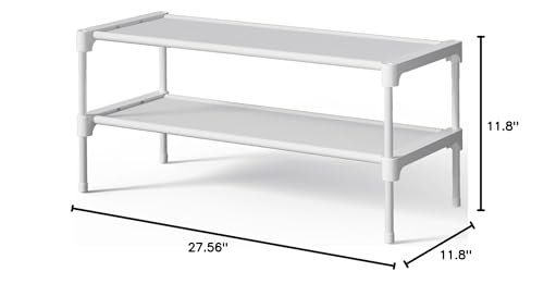 Image of Kitsure Shoe Rack - Non-Woven Shoe Rack Shelf, Shoe Organizer for Closet, Entryway, Garage & Corridor, Stackable Shoe Shelves, 27.5 inch Wide - 2 Tier, White