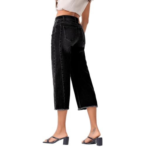 Wide Leg Cropped Jeans for Women Stretchy High Waisted Raw Hem Petite Ankle Jeans Y2k Baggy Boyfriend Jean Capris3