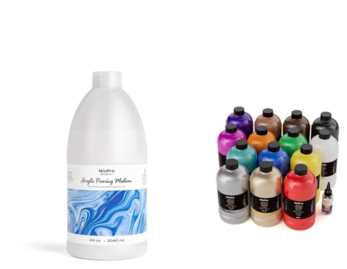 Nicpro 14 Colors Acrylic Pour Paint Set and Acrylic Pouring Medium 69oz